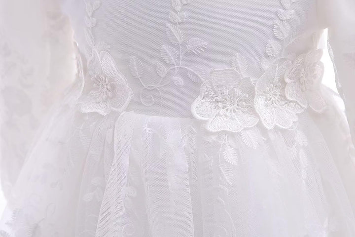 Leideur Baby Mädchen Taufe Kleid Lange Segenskleider Weiss Formale Brautkleider für Neugeborene, 3-6