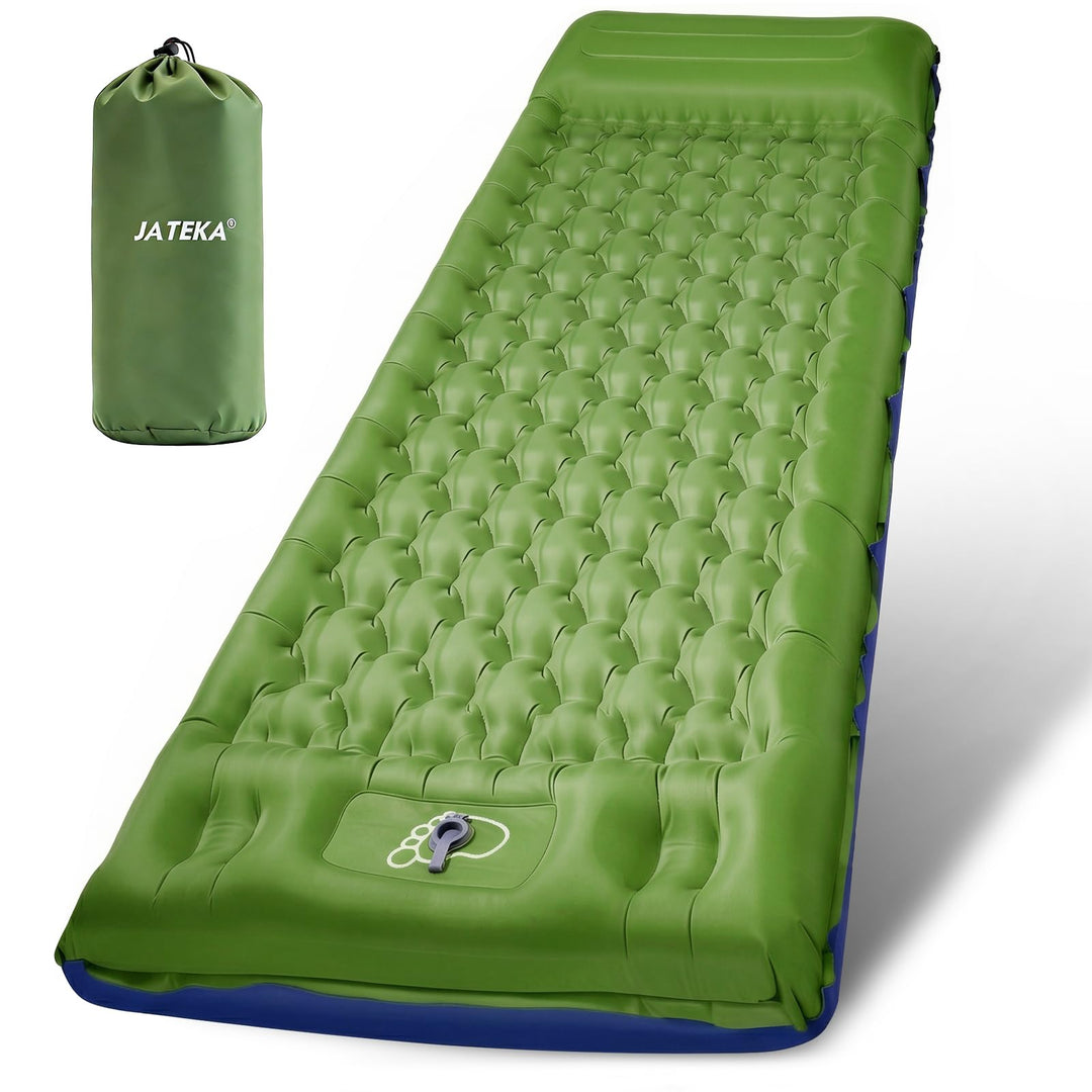 JATEKA Isomatte Camping, 12CM Dicker Aufblasbare Isomatte Mit Kissen & Fusspumpe, 83CM Breiter Outdo