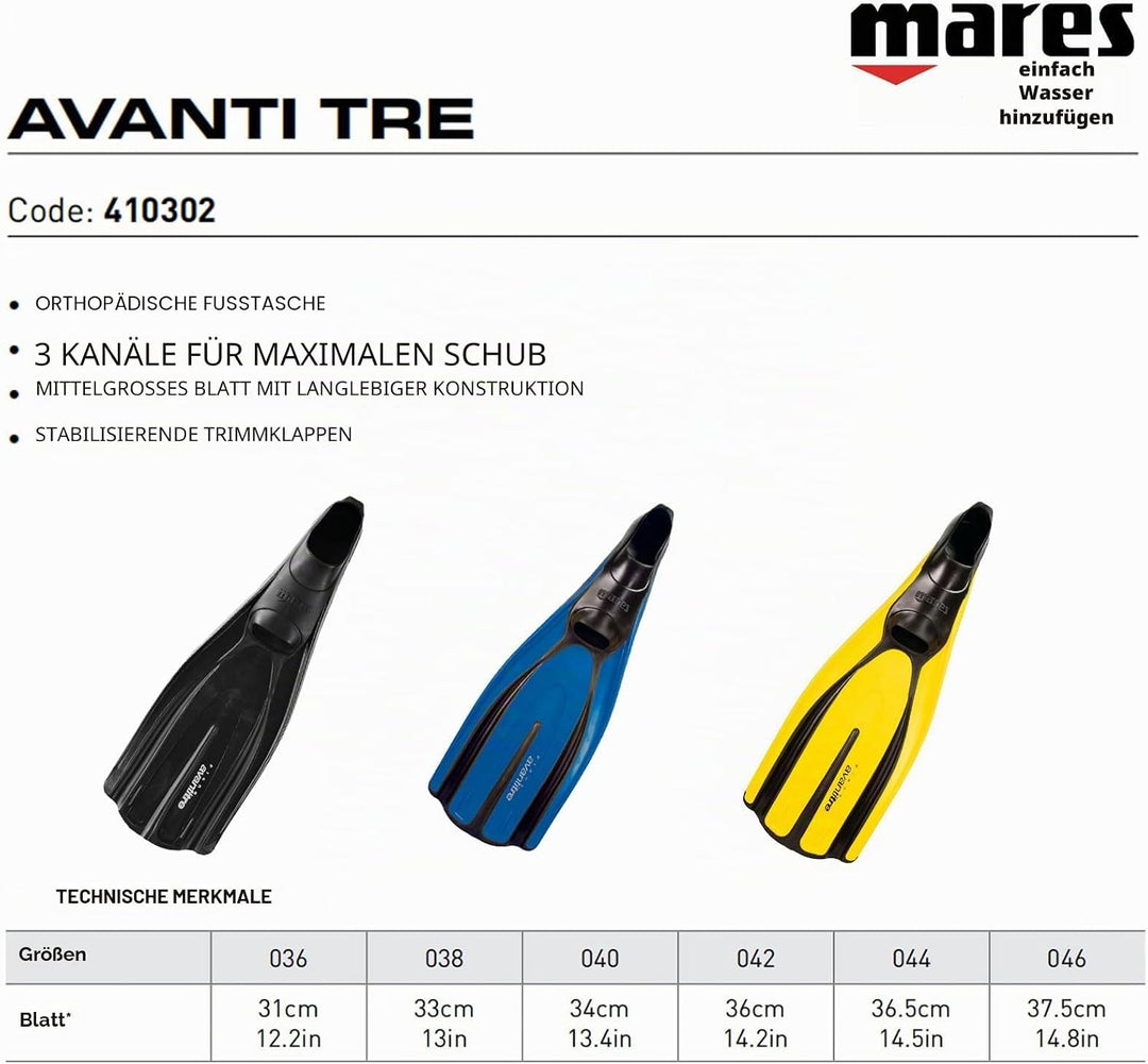 Mares Flosse Plana Avanti TRE Schwarz 44, Schwarz 44
