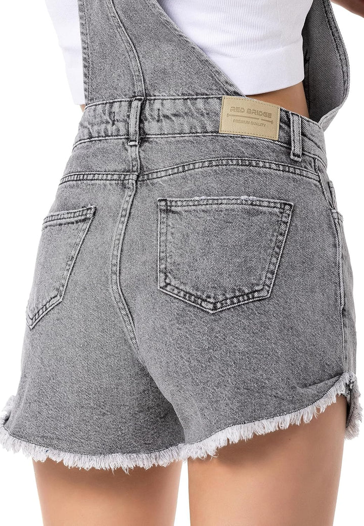 Red Bridge Damen Shorts Kurze Hose Overall Latzhose Jeanshose 31W Grau, 31W Grau