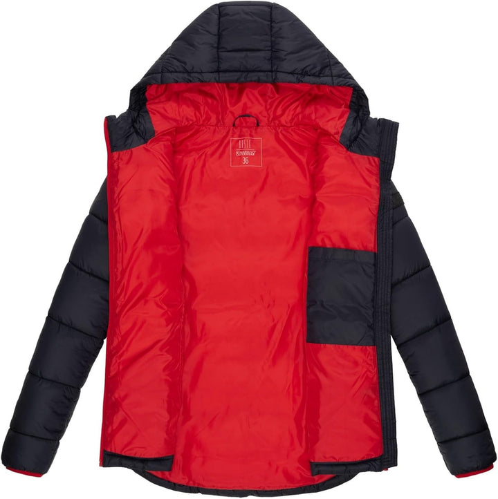 MARIKOO Damen Steppjacke gesteppte Winterjacke mit Kapuze B927 34 Navy, 34 Navy