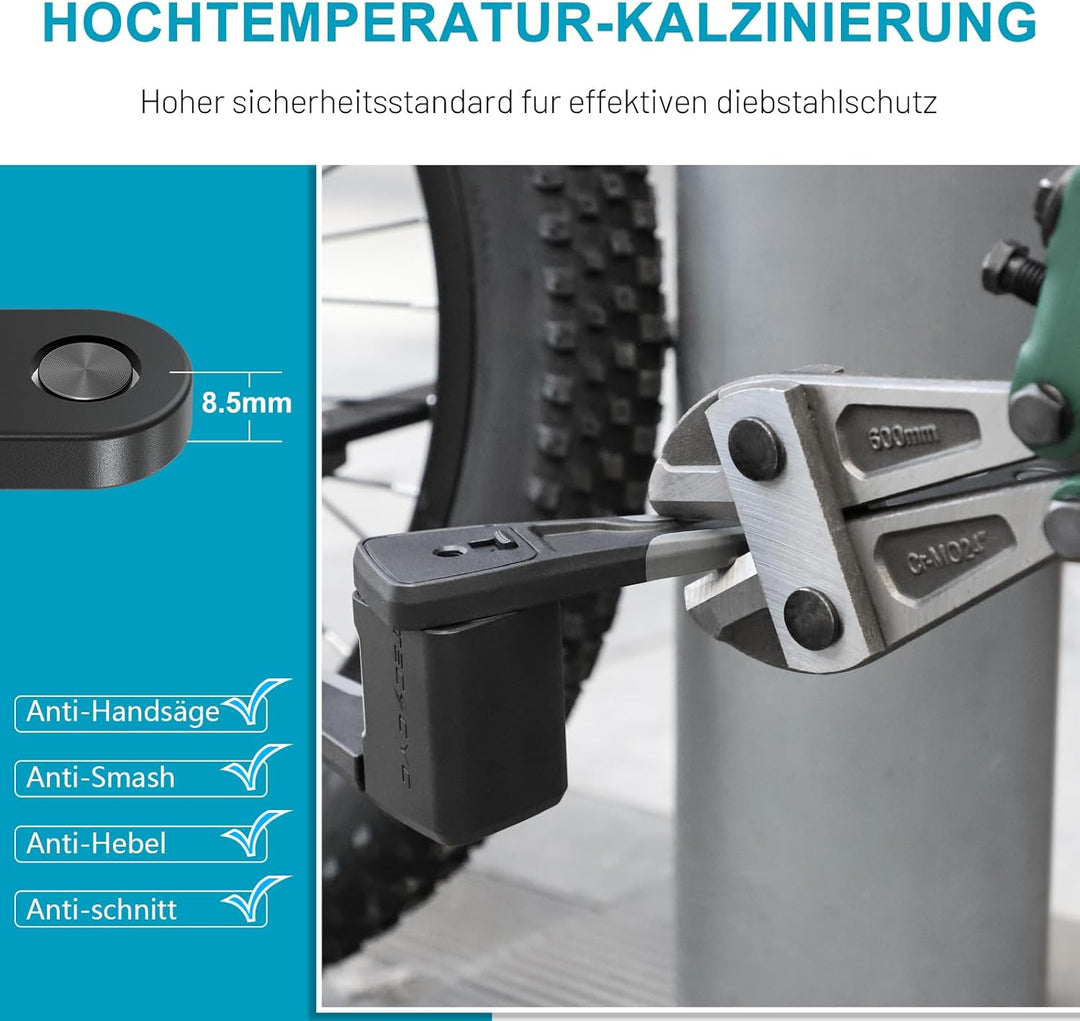 TECHCYC Fahrradschloss, Faltschloss Fahrrad 86 cm mit 3 Schlüsseln, Diebstahlsicher, Robustes Fahrra