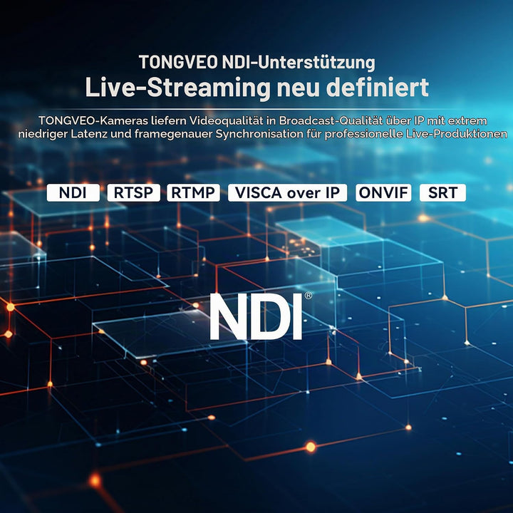 TONGVEO 4K NDI PTZ Kamera mit KI-Auto-Tracking 20-Fach optischem Zoom HDMI IP Live-Streaming SDI USB