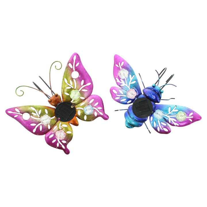 FRANK FLECHTWAREN Solar-Deko Butterfly & Beetle, 2er Set, Metall, lackiert, je 4 warmweisse LEDs, So