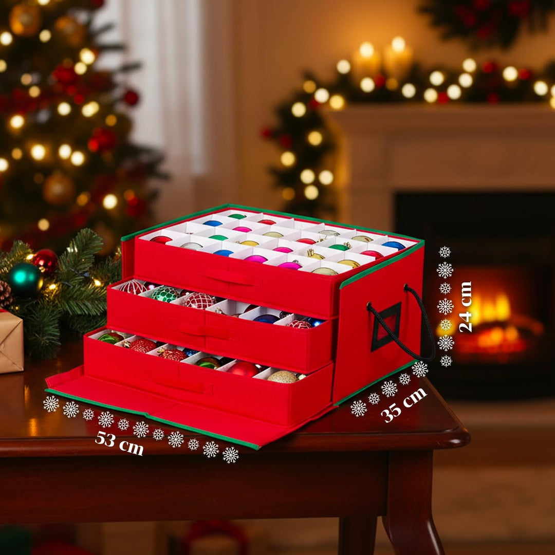 Wintem Aufbewahrungsbox für Weihnachtsschmuck mit 3 ausziehbaren Schubladen für 72 Weihnachtskugeln,