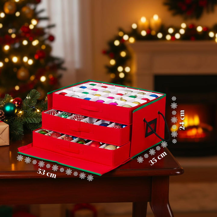 Wintem Aufbewahrungsbox für Weihnachtsschmuck mit 3 ausziehbaren Schubladen für 72 Weihnachtskugeln,