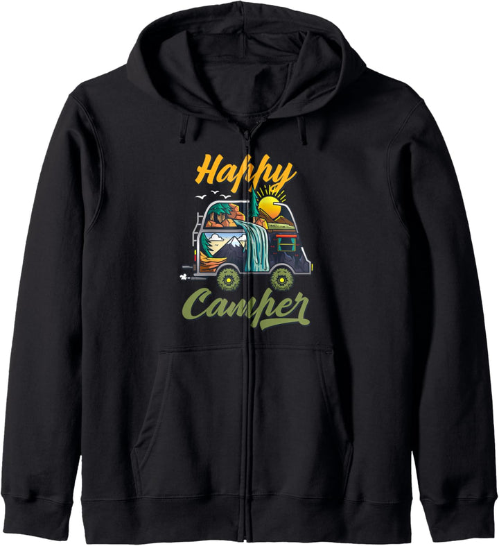 Happy Camper Camping Lagerfeuer Natur Zelt Geschenk Kapuzenjacke