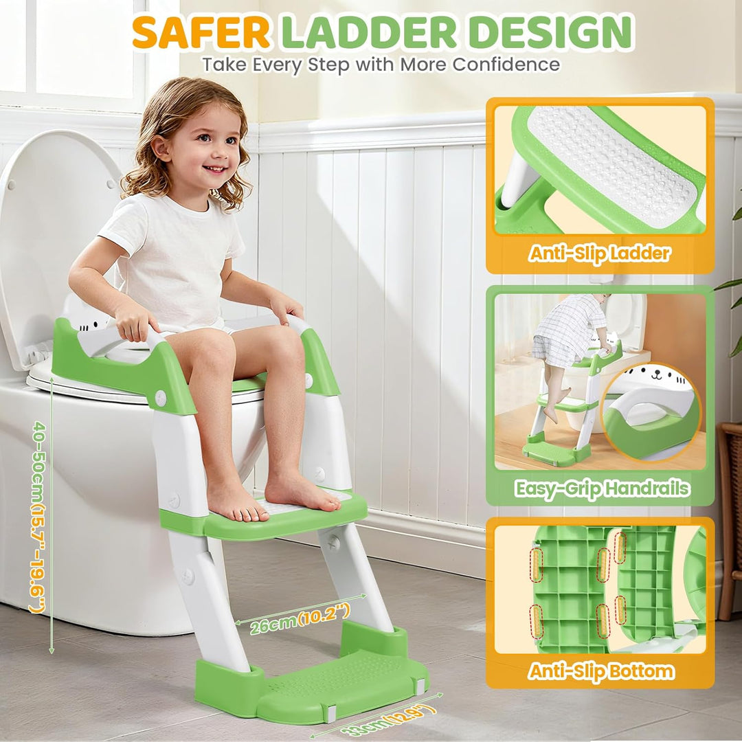 Orzbow Toilettensitz Kinder mit Treppe, 2-in-1 Kinder Toilettensitz, Töpfchen für Kinder, Höhenverst