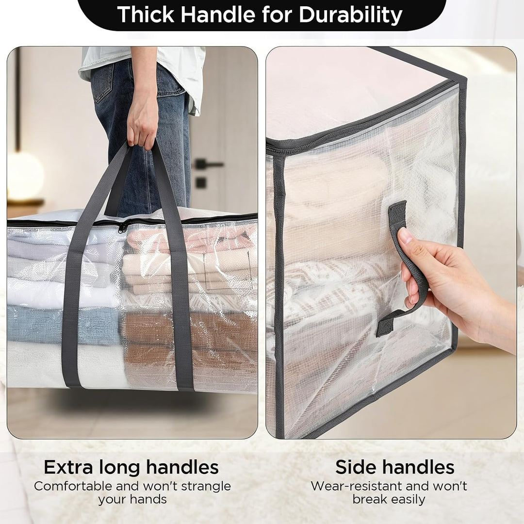 Cozary Aufbewahrungstasche mit Deckel 4 Stück 94L Grosse, Transparente Umzugskartons Gross mit Reiss