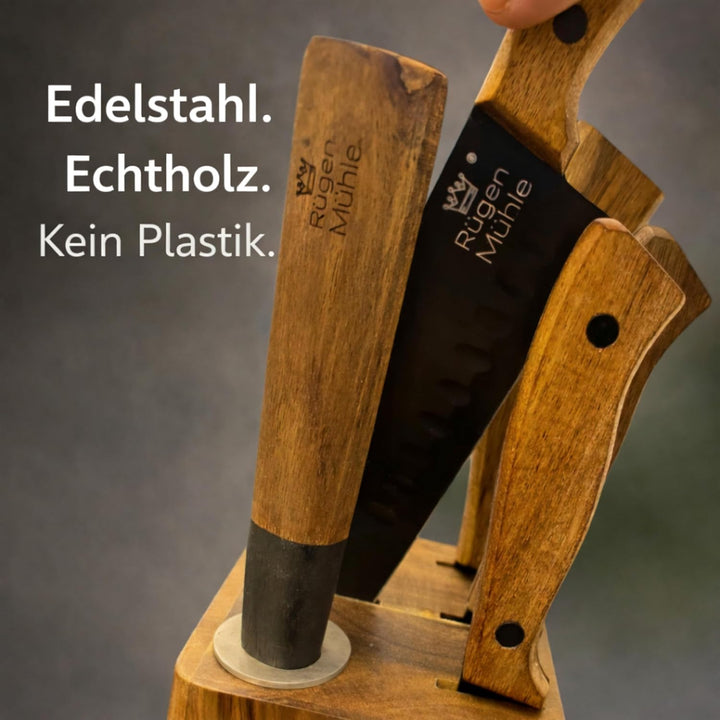 DER ORIGINAL Premium Design Messerblock, 7-teilig, Akazien Echtholz, Edelstahl, Rostfrei, Messerset,