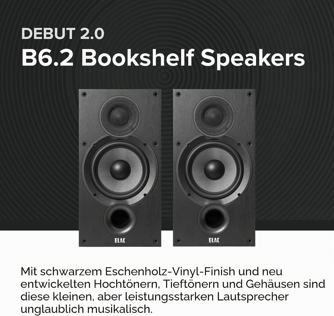 ELAC DEBUT B6.2 Regal-Lautsprecher Schwarz dekor Single, Single