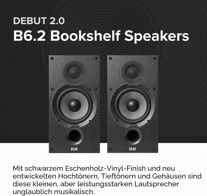 ELAC DEBUT B6.2 Regal-Lautsprecher Schwarz dekor Single, Single