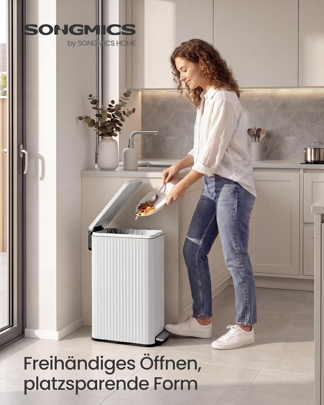 SONGMICS Mülleimer Küche, 50 L Abfalleimer mit Pedal, Tretmülleimer mit Deckel, Softclose, herausneh