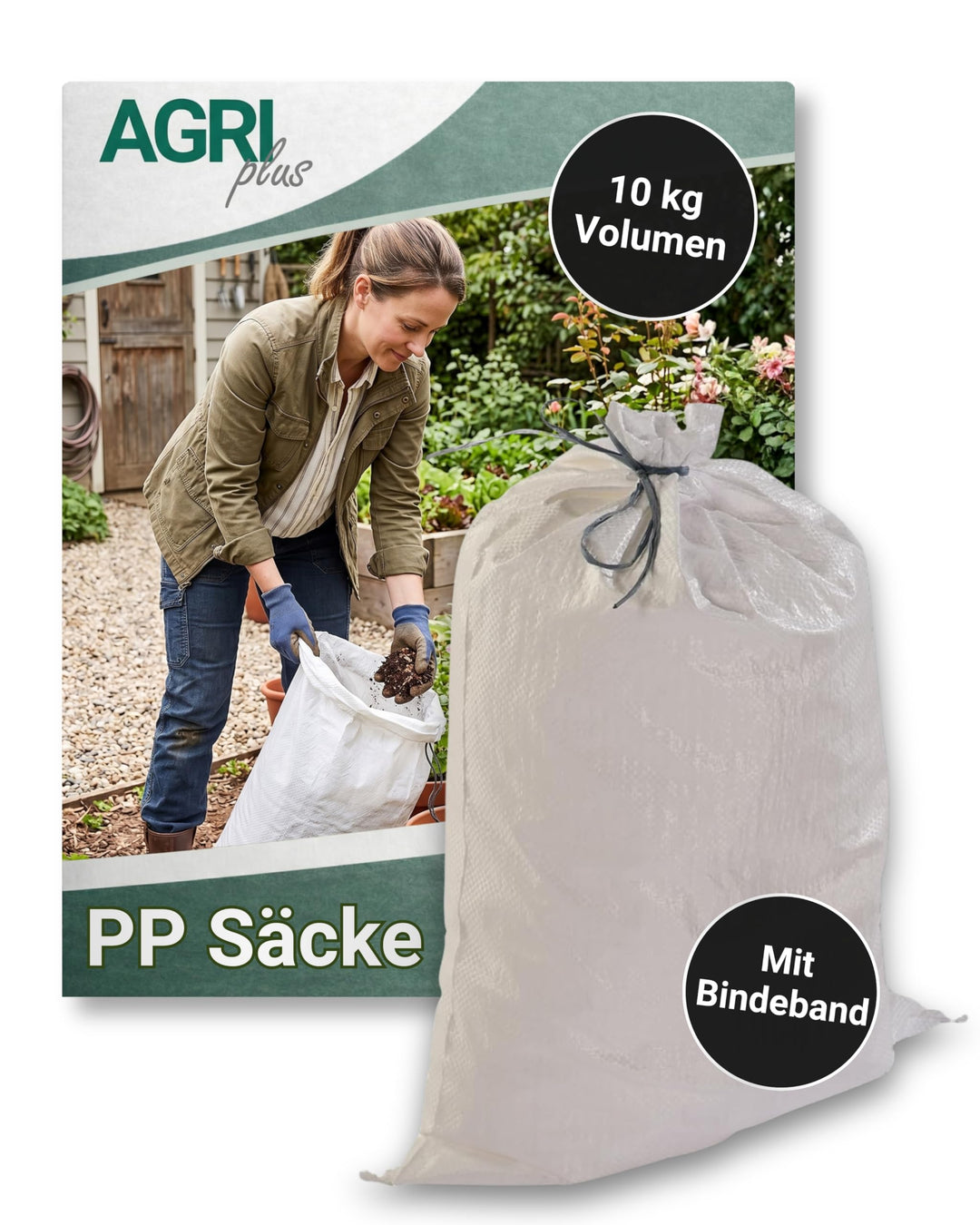 AGRIplus Gewebesäcke mit Bindeband 100 Stück I 300 x 600 mm I Bändchengewebesäcke aus Polypropylen I