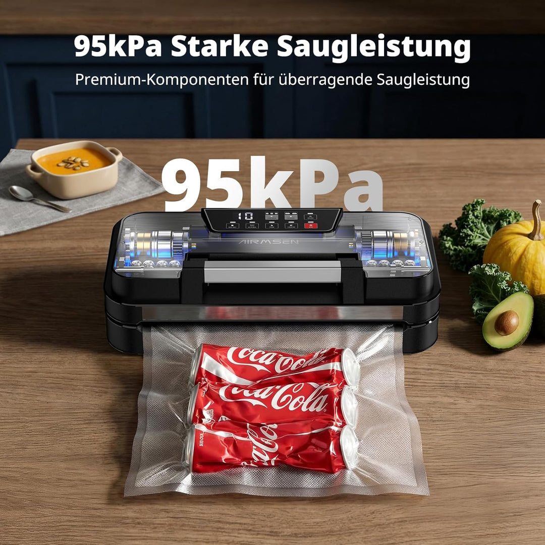 AIRMSEN 0,95 bar Vakuumiergerät mit Aufblasfunktion - Design mit Griffverriegelung und Integrierter