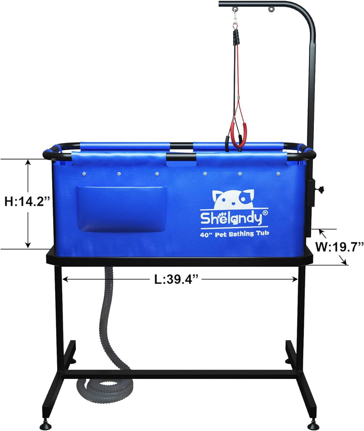 SHELANDY Haustierbadewanne, 101,6 cm, für Hunde und Katzen Blau, Schwarz, Blau, Schwarz