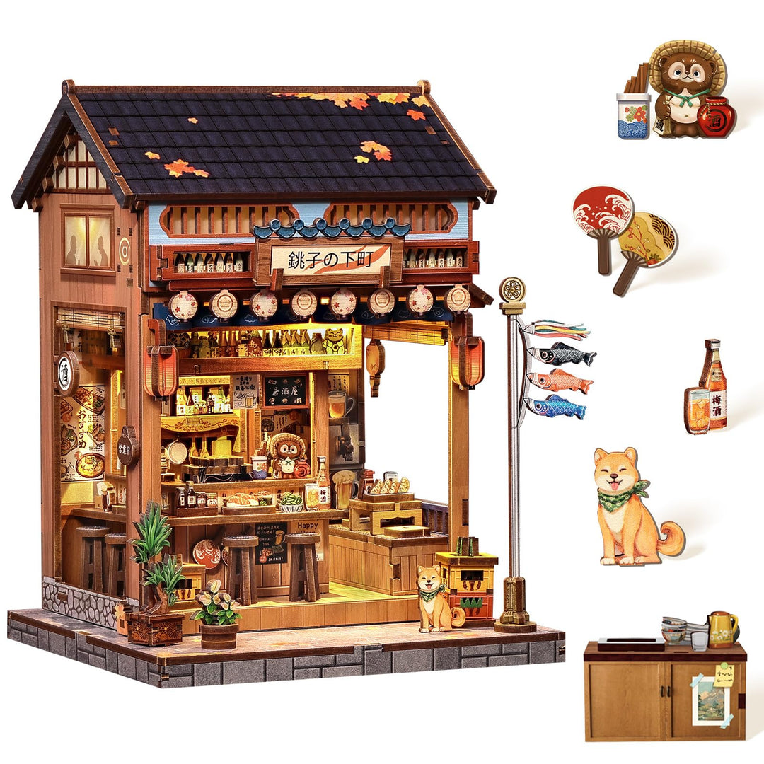 Book Nook Kit - Miniatur Puppenhaus mit LED-Beleuchtung: 3D Holz-Puzzle Buchstütze, Retro-stilvolle