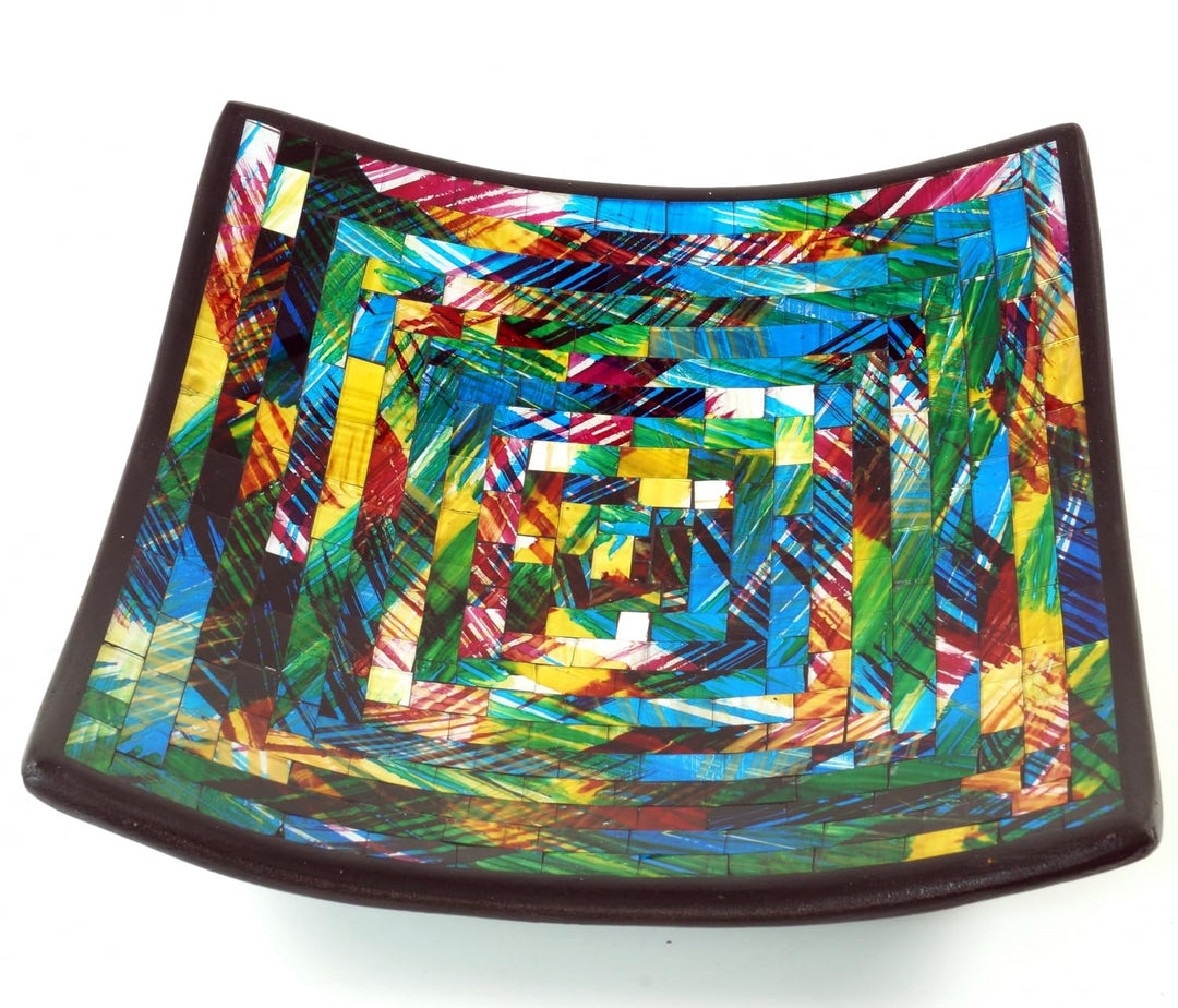 GURU SHOP Eckige Mosaikschale, Untersetzer, Dekoschale, Handgearbeitete Keramik & Glas Obst Schale -