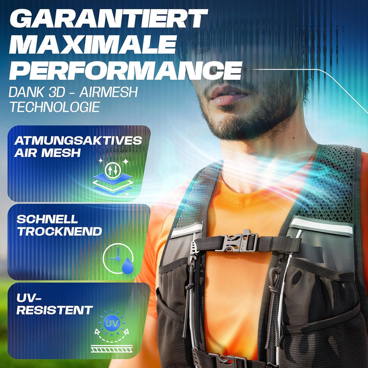 SASMO® Laufweste Damen &amp; Herren 5L / 2L | Running Vest - Ultraleicht &amp; atmungsaktiv| Laufrucksack Da