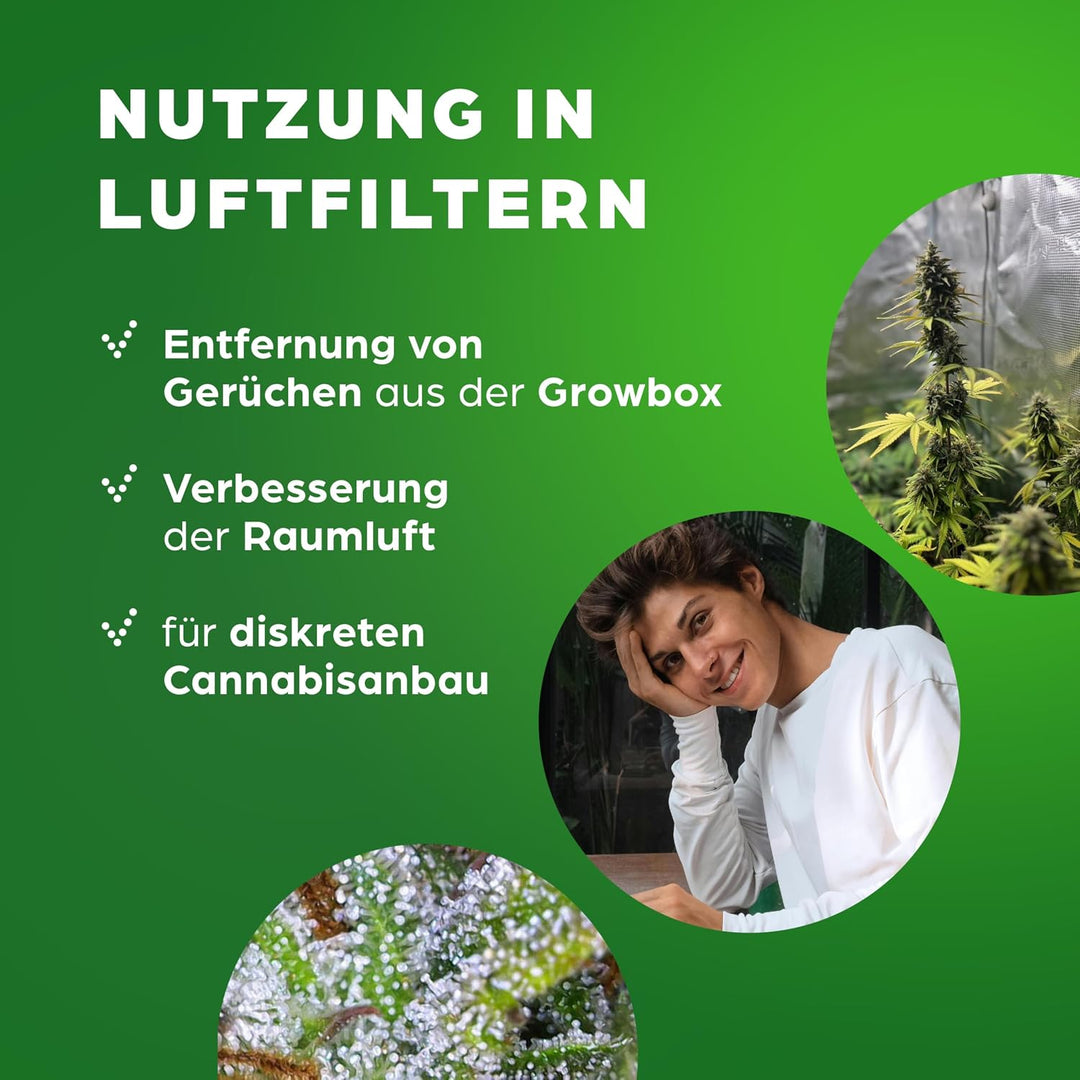 Aktivkohle Pellets 1,5 Liter für Luftfilter Growbox Verbesserung der Raumluft, CTC80, Durchmesser 4m