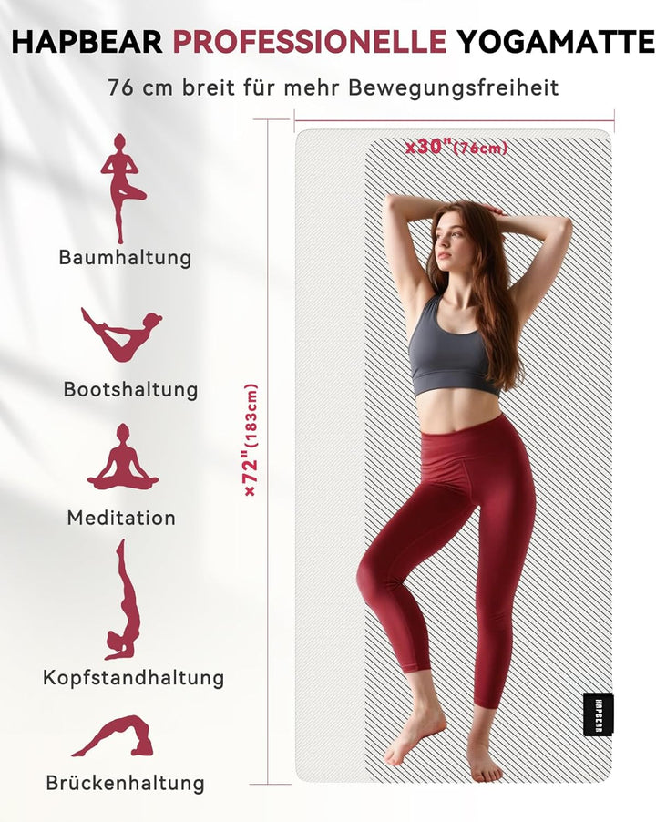 HAPBEAR Yogamatte XXL - 183cmx91cmx6mm Dicke, Extra Gross Rutschfest Breit Yoga Matte, Gymnastikmatt