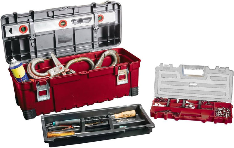 Keter 17181010 Werkzeugbox Master Pro Serie Tool Box 26 Zoll metal latch, Kunststoff, rot/silber