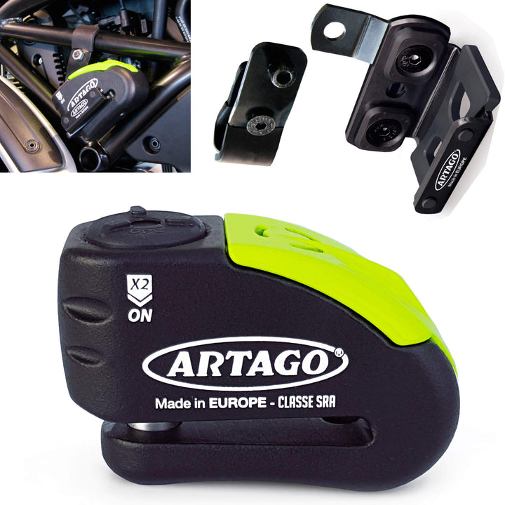 ARTAGO 30X5 Pack Bremsscheibenschloss mit Alarm 120db Hohe Sicherheit + Halterung für Ducati Monster