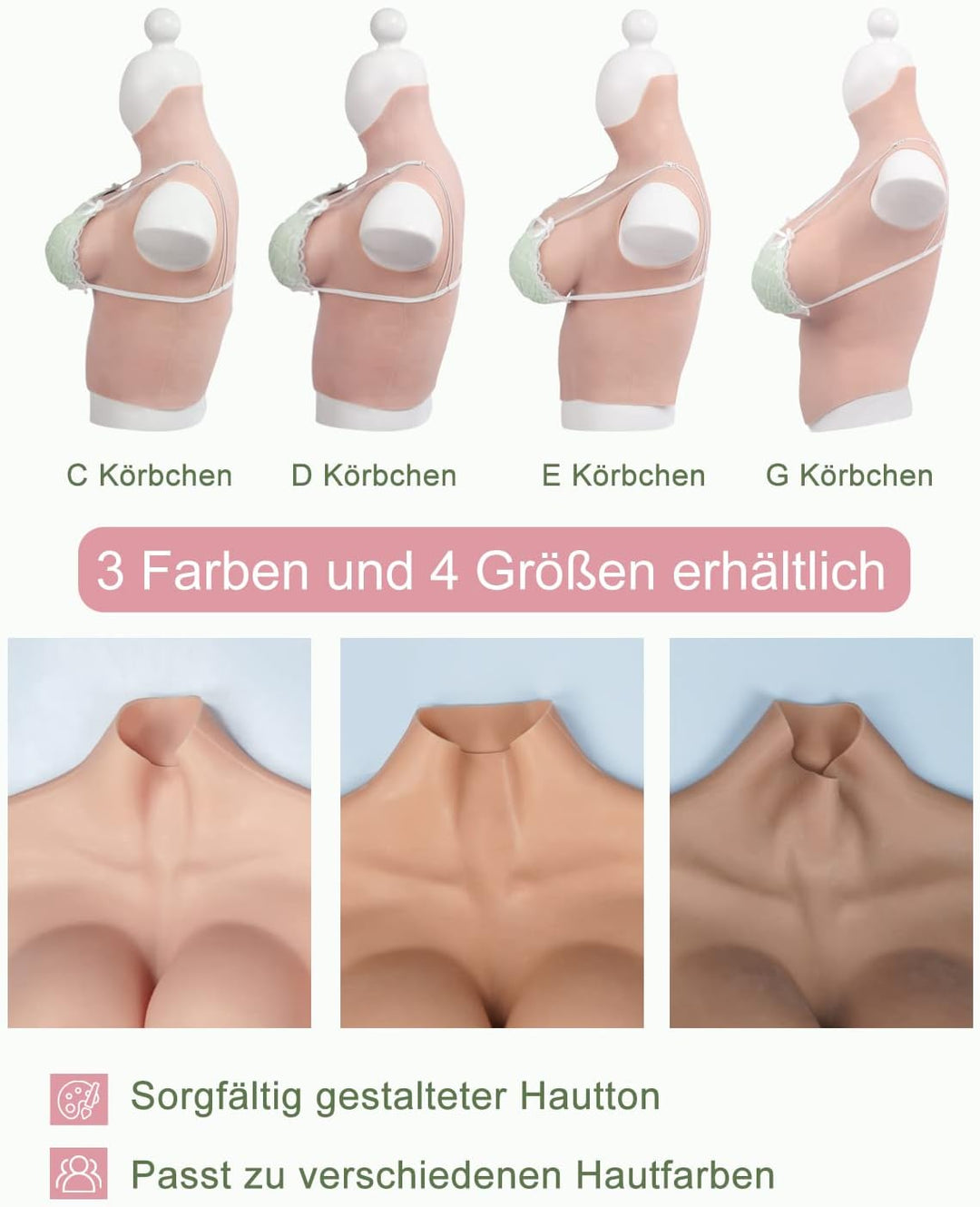 Peikey Silikon Brüste, [Halbe Körperabdeckung] Künstliche Brüste mit Geeignete BH, Realistisch Silik