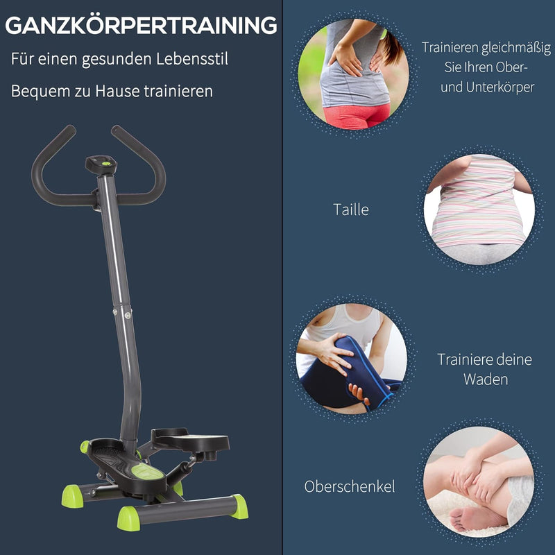 HOMCOM Stepper Fitness Swing Stepper mit LCD-Schirm und Handgriff Hometrainer für Zuhause bis 100 kg