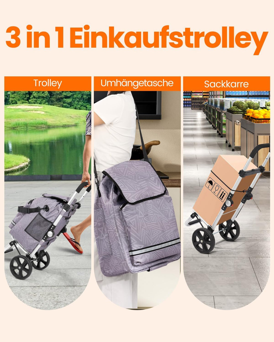 Homecall Einkaufstrolley klappbar Einkaufswagen mit 50L + 5L kühlfunktion Bis 50KG, Einkaufstasche m