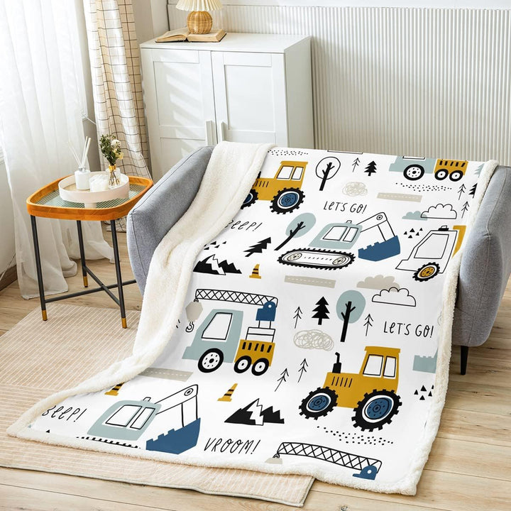 Loussiesd Auto Wohndecke Kinder Jugend BAU Decke 150x200cm Karikatur Bagger Kran Zugmaschine Dekor K