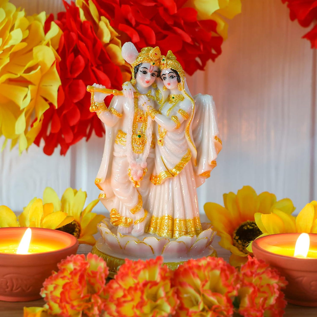 alikiki Hinduistische Radha Krishna Idols Statue, 14 cm hoch, Marmor-Optik, indischer Gott Krishna R