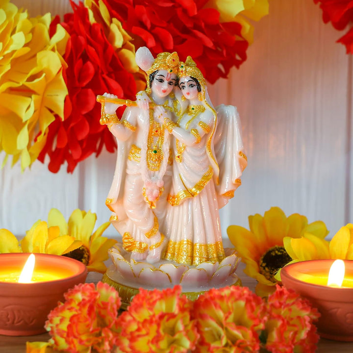 alikiki Hinduistische Radha Krishna Idols Statue, 14 cm hoch, Marmor-Optik, indischer Gott Krishna R