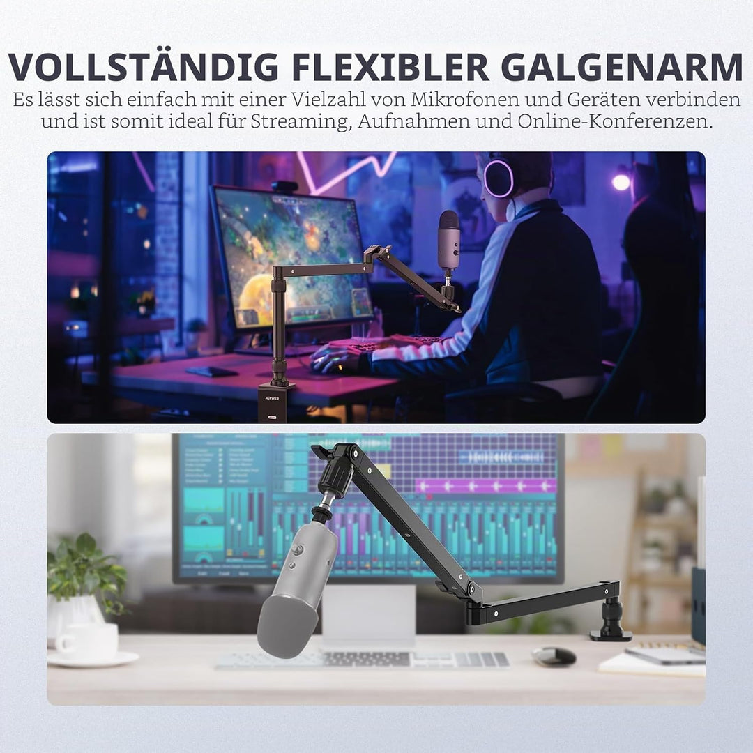 NEEWER Mikrofonarm Ständer, Niedriges Profil Mic Arm Tischhalterung mit Dämpfung, 360° drehbarer Boo