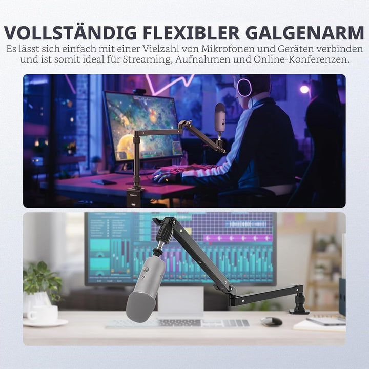 NEEWER Mikrofonarm Ständer, Niedriges Profil Mic Arm Tischhalterung mit Dämpfung, 360° drehbarer Boo
