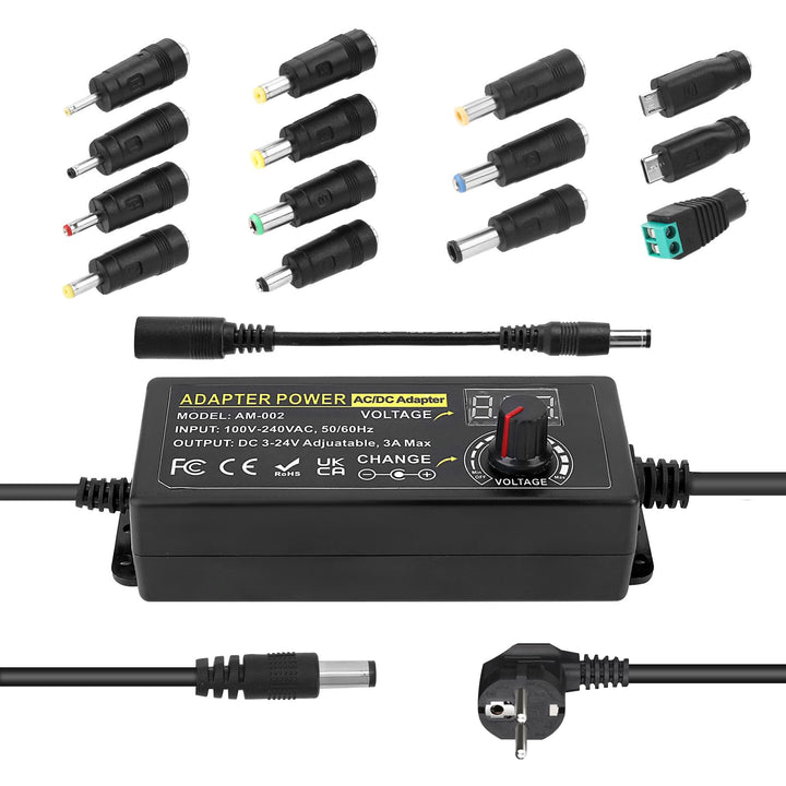 72W Universal Einstellbares Netzteil Adapter 100V-240V AC to DC 3V-24V 3A Konverter Netzteil,Einstel