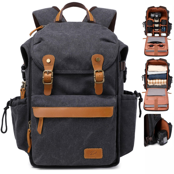 Padwa Lifestyle Kamerarucksack - Gewachstem Memory Canvas Kamerarucksack mit 16“ Laptop-/Objektivfac