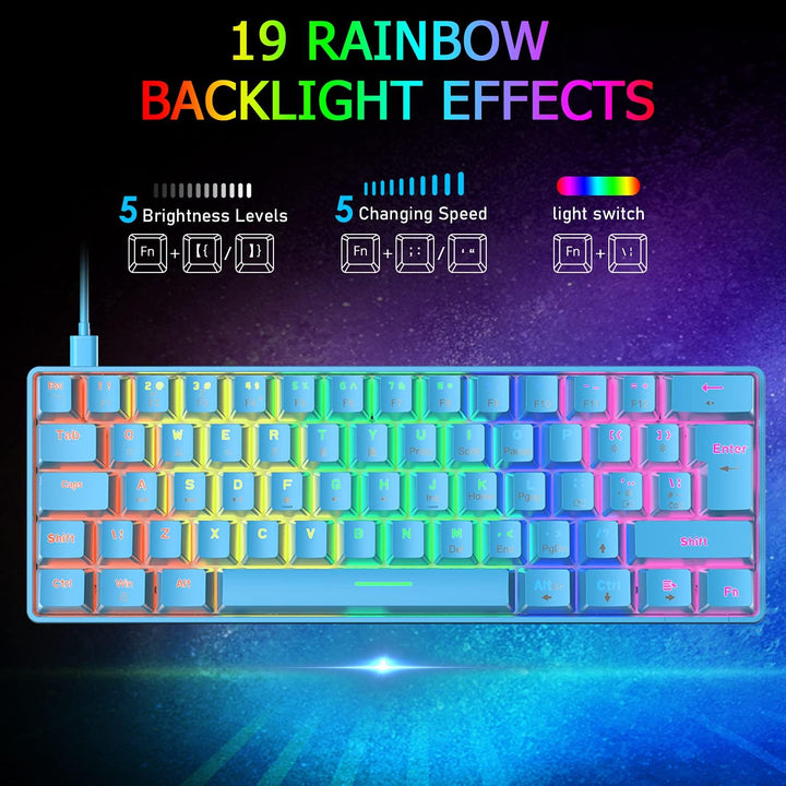 Mini 60% Gaming-Tastatur Kabelgebundene mechanische Keyboard, Kompakte Tragbare 62 Tasten, UK-Layout