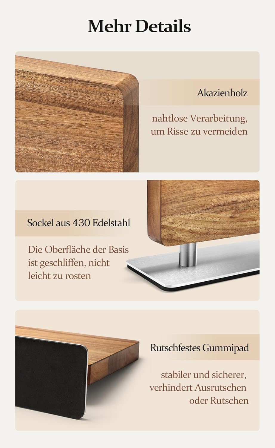 HEZHEN Magnetischer Messerhalter Holz, Doppelseitiger Starker Magnet Akazienholz Messerblock, mit Ed