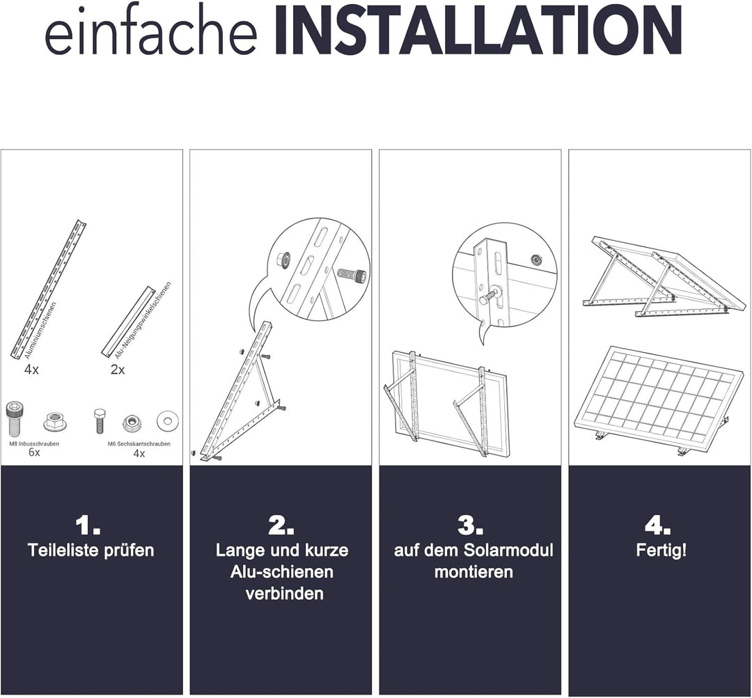 enjoy solar Dreiecke Aluminium verstellbare Halterung mit Neigungswinkel 20° -60° für Solarpanel Sol