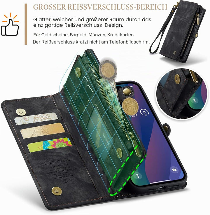 UFinetech für iPhone 15 Hülle, Flip Leder TPU Stossfest Kartenfach Tasche Handyhülle für iPhone 15,
