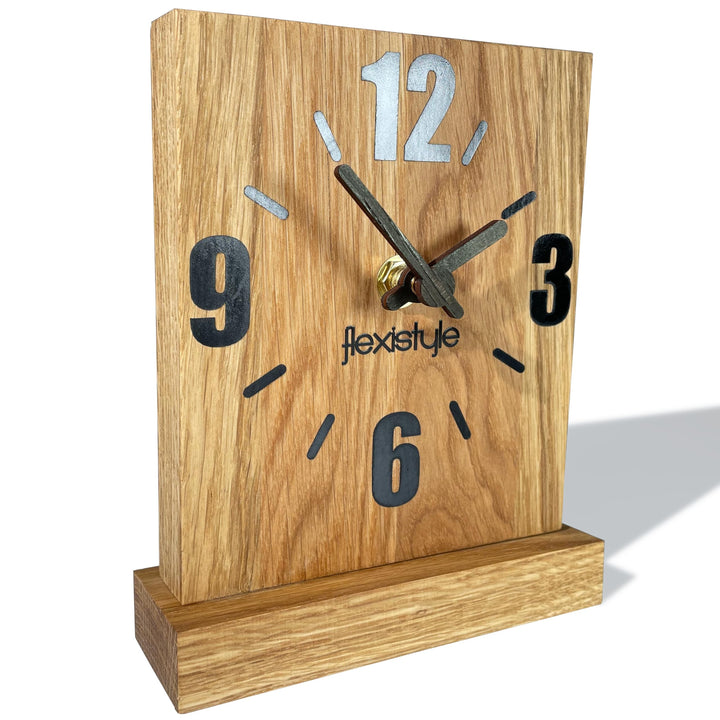 FLEXISTYLE Modern standuhr klein aus Holz Eiche Wohnzimmer Badezimmer (Style 1), Shwarz/Oak, Schwarz