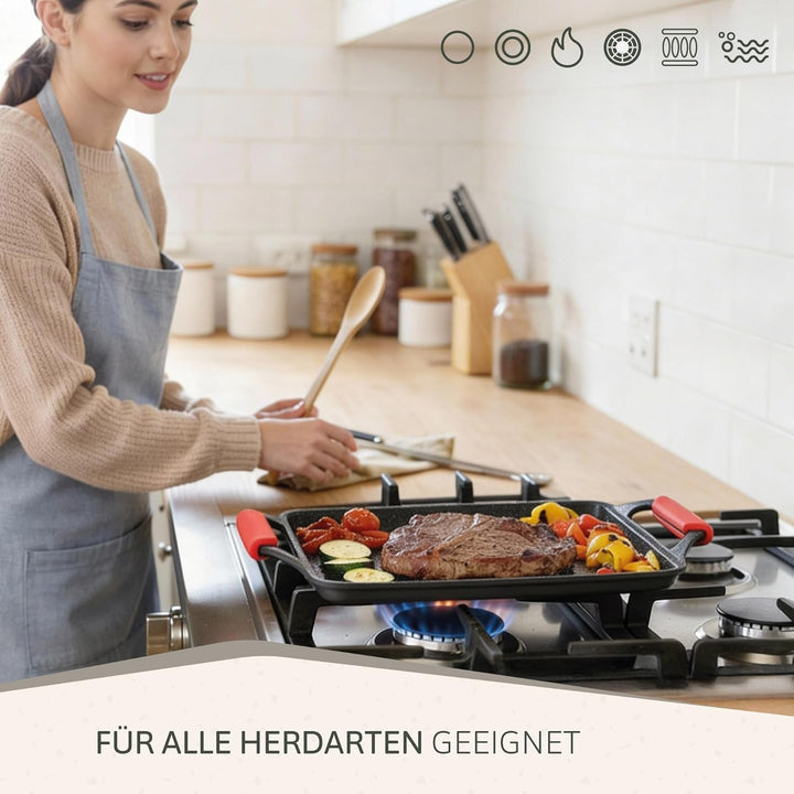 briebe Black Titanium Grillplatte Induktion, Antihaft Titanium, Aluminiumguss, Grillpfanne Bratblech