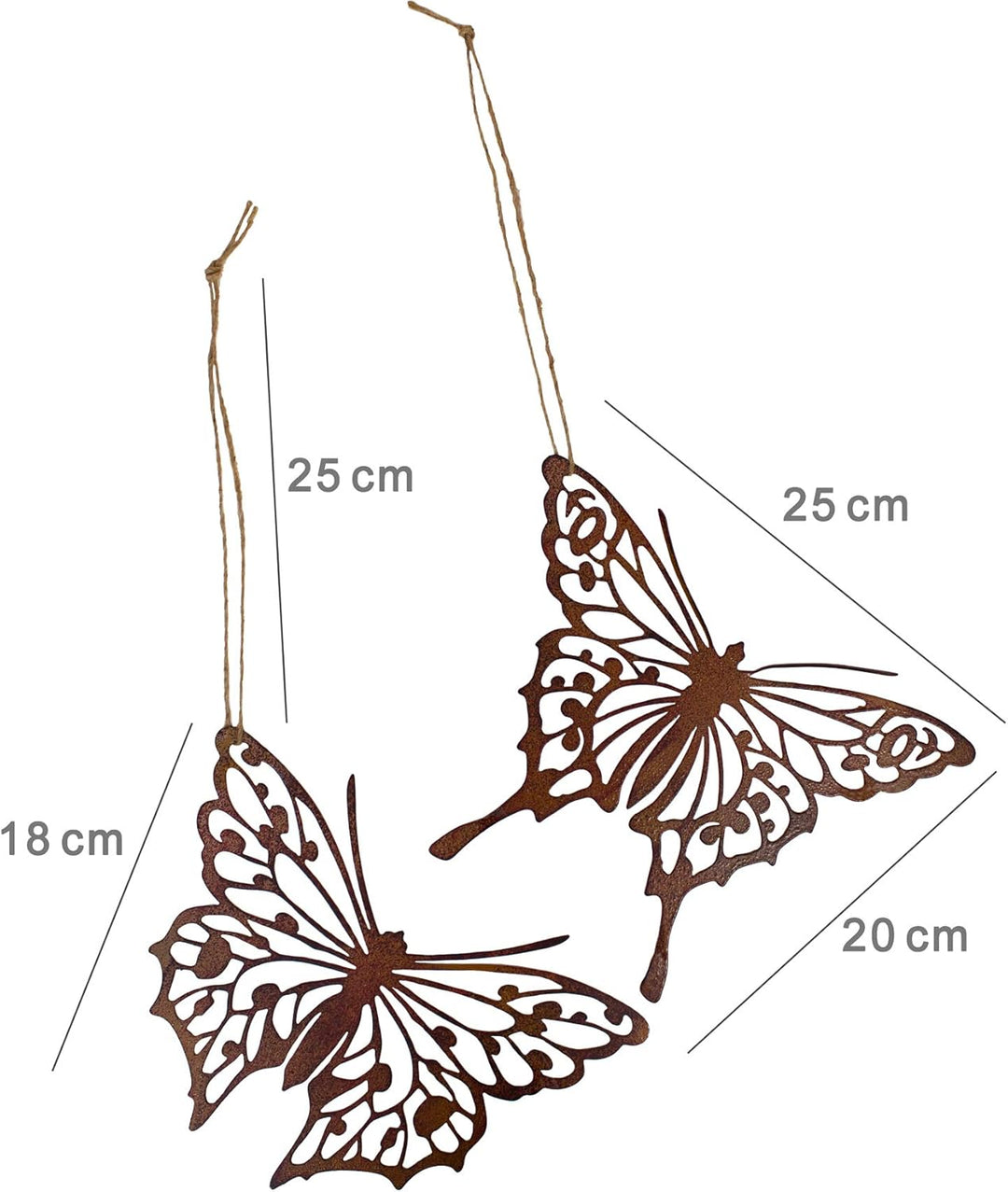 2 x Metall Schmetterling filigran zum Hängen Dekoration Rostfigur Tierfigur Gartendeko 2er Set Motiv