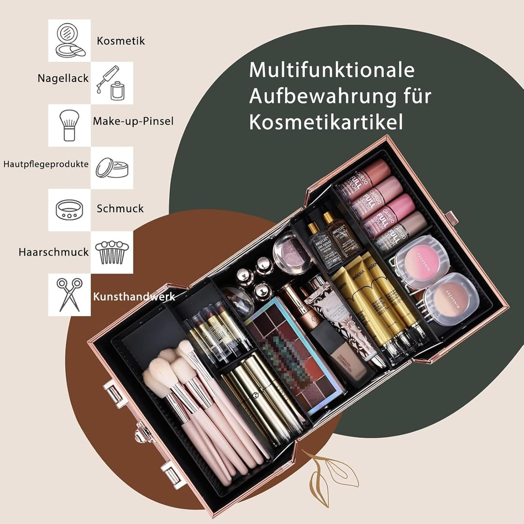 Kosmetikkoffer Schminkkoffer Leer Make up Koffer Alu Beauty Case Abschliessbarer Nagelkoffer Multiko