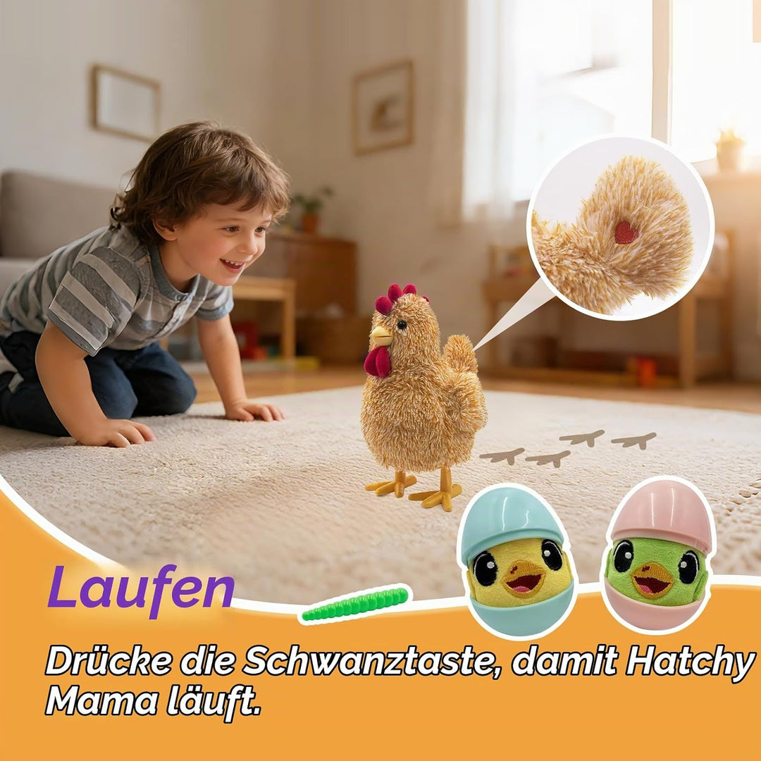 YH YUHUNG Interaktives Mama-Huhn Plüschspielzeug, Geht Singt und Legt Eier, Elektronisches Bauernhof