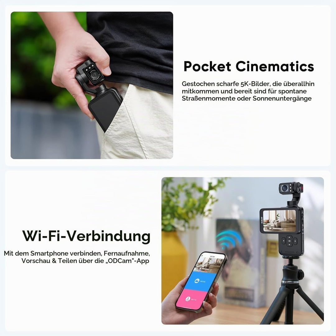 ORDRO M5 3-Achsen-Stabilisierung Videokamera 5K, Vlogging-Kamera mit 3.5" Flip Bildschirm 120° Sicht