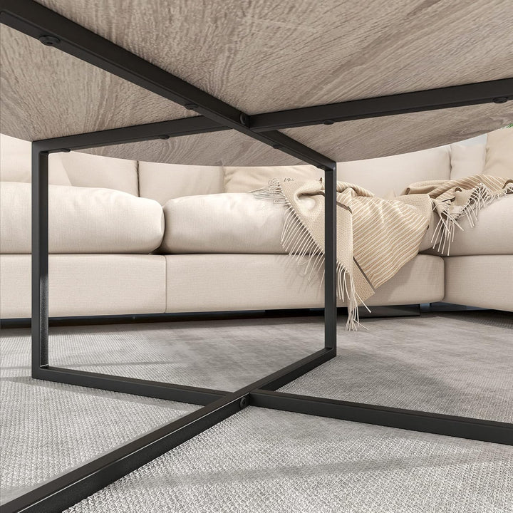 HOJINLINERO Couchtisch Rund,Beistelltisch,Sofatisch,Kaffeetisch,Metall Untergestell und Einer Tischp