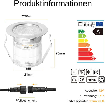 INDARUN 10er Set LED Bodeneinbauleuchten Aussen Warmweiss Ø30mm Terrasse Einbaustrahler IP67 Wasserd