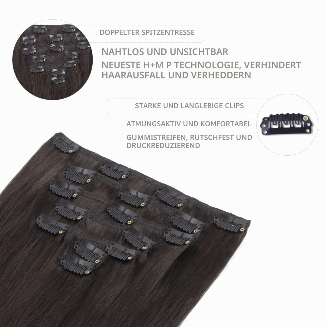 WENNALIFE Clip in Extensions Echthaar, 70g 7pcs 45cm Dunkel Braun Echthaar Extensions Clip in Remy C